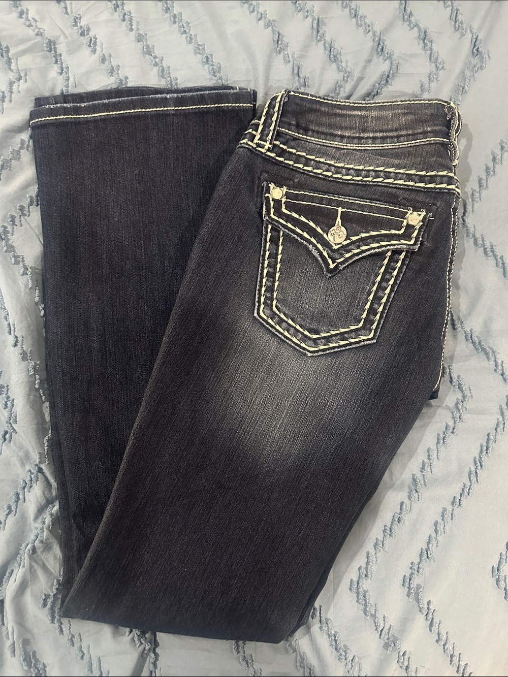 Miss Me Black Bootcut Jeans with White Contrast Stitching